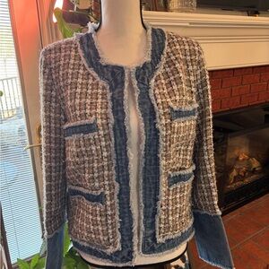 Nanette Lepore Tweed Blazer with Denim Trim